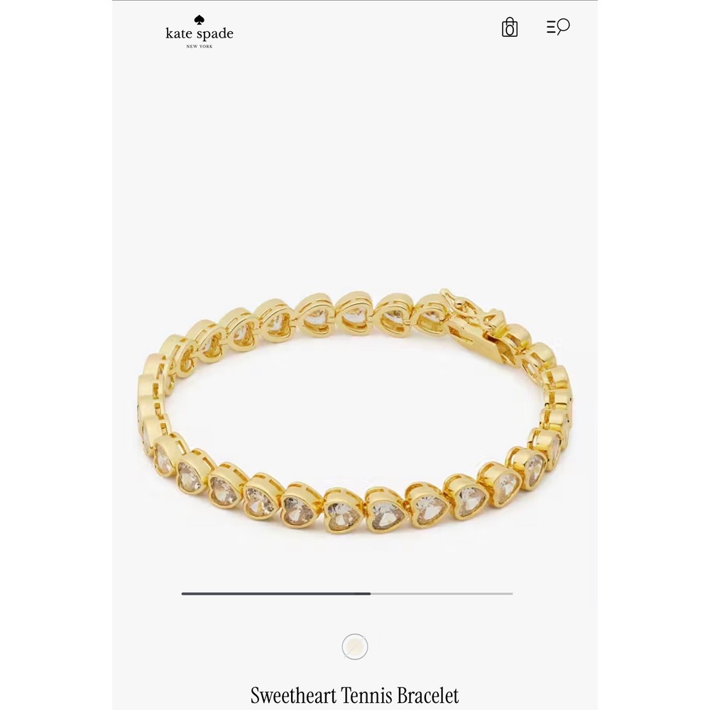 Kate Spade Sweetheart Tennis Bracelet Gold Tone Heart Cubic Zirconia 7.25in